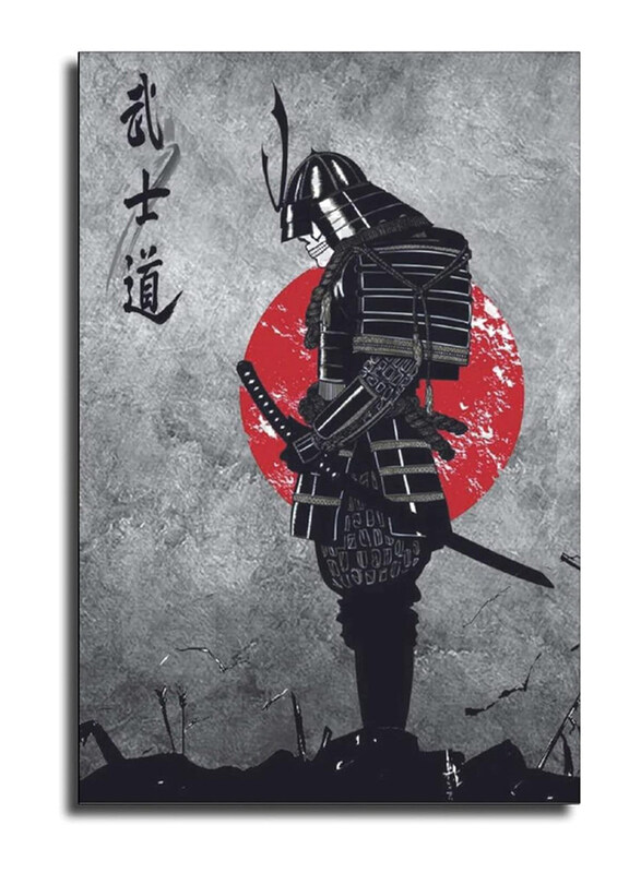 LIXI Unframed Canvas 16 x 24-Inch Japanese Samurai Warrior Poster, Grey