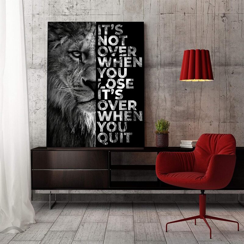 Dafun Art Lion Inspirational Wall Art Entrepreneur Quotes Its Not Over When You Lose Canvas Poster, 12 x 16 inch, Black/White