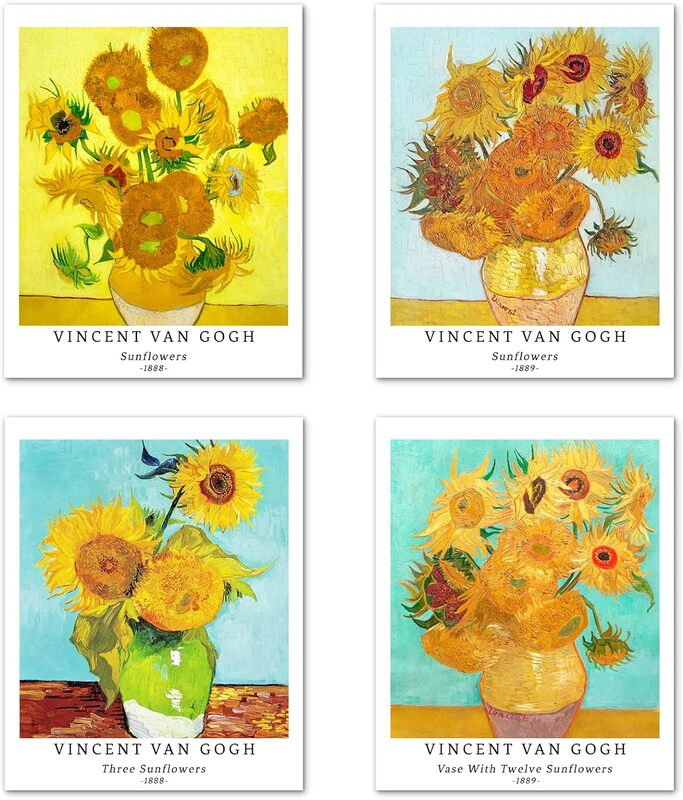 Berkin Arts Giclee Botanical Floral Illustrations Blossom Sunflower Wall Art Poster, 4 Pieces, 11 x 14 inch, Multicolour