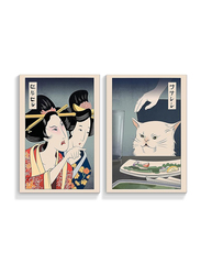 Mifyuibytr Cute Funny Japanese & Vintage Japanese Geisha Yelling at Cat Aesthetic Posters, 2 Pieces, Multicolour