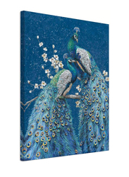 B BLINGBLING Royal Blue Peacock Canvas Wall Art Print Poster for Couples, Multicolour