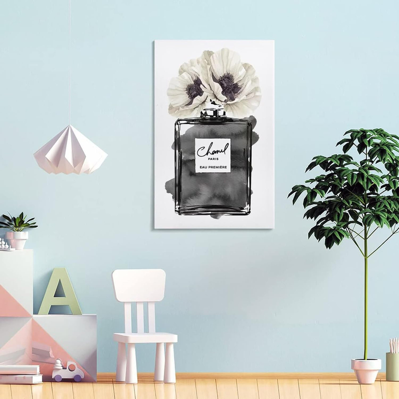 Yamaxun ART Fashion Perfume Bottle Black With Grey & White Canvas Print Poster, Multicolour