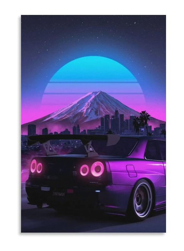 Alukap Jdm Car R34 Canvas Family Decorative Wall Poster, 12 x 18-inch, Multicolour