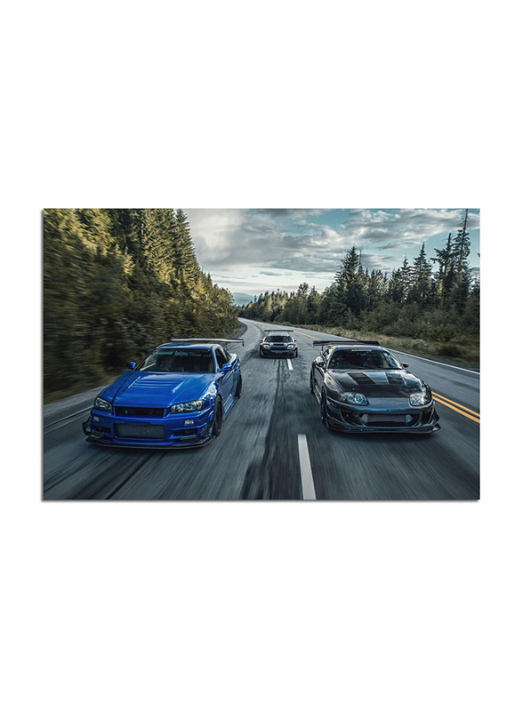 Splicing Car Poster JDM Supra VS R34 Wall Printed Art Canvas Bedroom Decor Stickers for Home Decoration, Multicolour