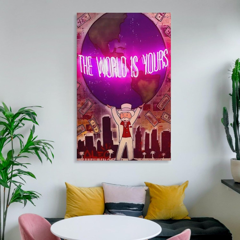 Wall Deer Art Alec Monopolys The World is Yours Canvas Painting Smell Money Picture Poster, Multicolour