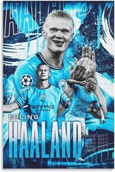 Soccer Stars Erling Haaland Canvas Poster Wall Art Decor Print Picture Paintings, 12 x 18 inch, White/Blue