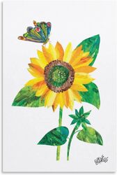 Butterfly and Sunflower Vivid Funny Children's Illustrations Canvas Wall Art Poster, 16 x 24 inch, Multicolour