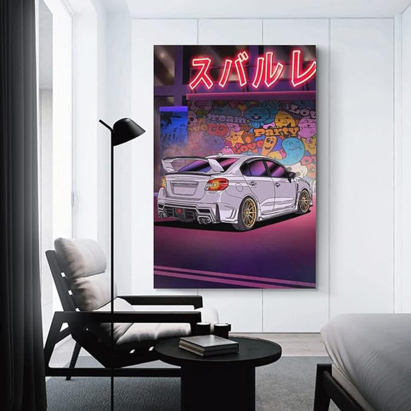 Fbroceh JDM WRX Sti Car White Punk Canvas Wall Posters, Multicolour
