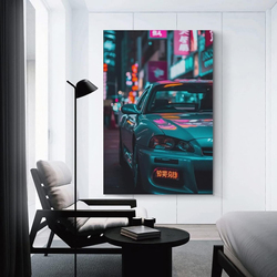 Pazo JDM S2000 Sports Tokyo Drift Retro Street Neon Night Races Poster Hanger Frame Hanging Canvas Posters Painting for Mural Decor Room, Multicolour