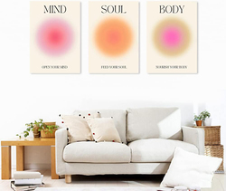 ASENART Positive Aura Room Aesthetic Colourful Aura Grainy Gradient Mind Soul & Body Canvas Poster, 3 Pieces, Multicolour
