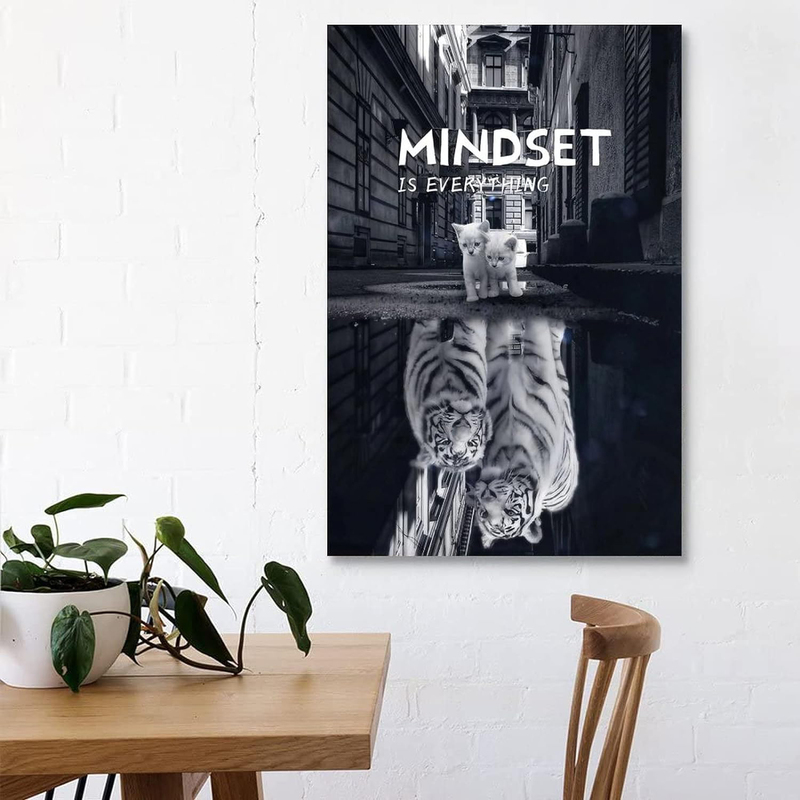 BCQ Mindset is Everything Motivational Animal Inspirational Interesting Cat & Tiger Poster, Multicolour