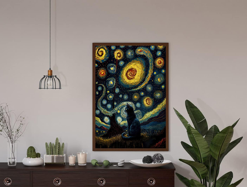 Lianxiaw The Starry Night Cat Famous Oil Paintings Canvas, Multicolour