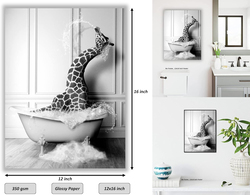 Liya Design Prints Funny Bathroom Decor Giraffe Animals Bathtub Poster, 12 x 16inch, Multicolour