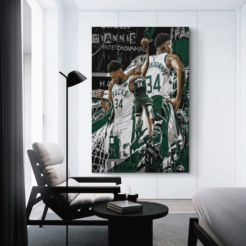 Giannis Antetokounmpo Wall Art Canvas Print Poster, 16 x 24-inch, Multicolour