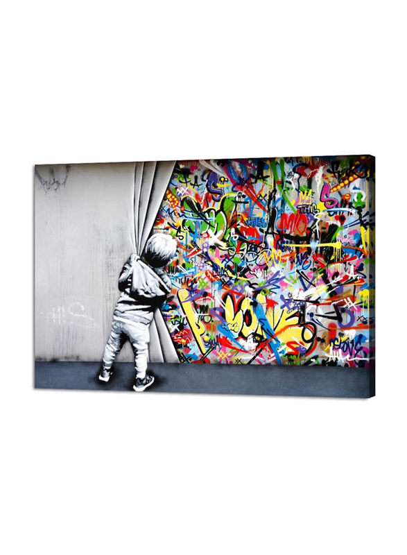 Yatsen Bridge Classic Street Art Banksy Graffiti Wall Behind The Curtain Poster, 36 x 24-inch, Multicolour