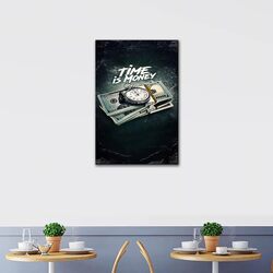 Two J Inspirational Canvas Wall Art Time is Money Poster, Multicolour