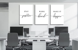 Ephany Stay Positive Work Hard Make it Happen Framed Canvas Wall Art Posters Set, 3 Pieces, 20 x 30-inch, White