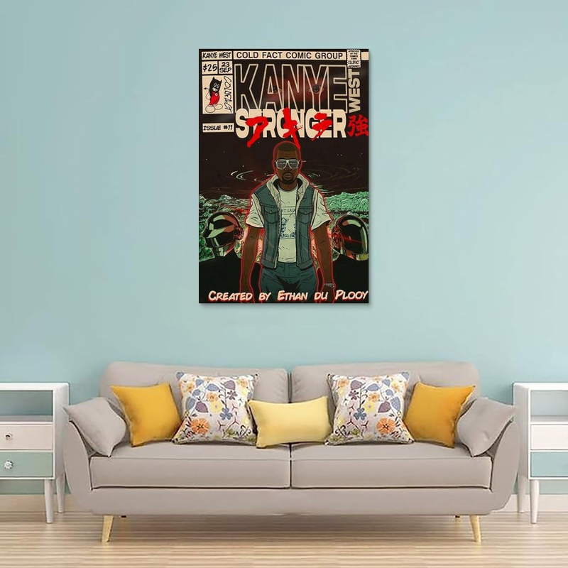 Momoo Kanye West Poster Hip-Hop Comic Music Canvas Wall Art Poster, 12 x 18 inch, Multicolour