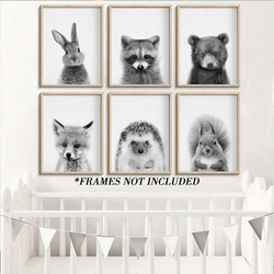 EPHANY Canvas 12 x 16-Inch Cute Nursery Decor Baby Animal Nordic Print Set Poster, Black-White