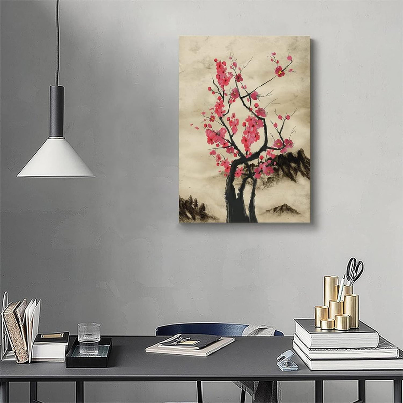 Gengsheng Japanese Ink Poster Wall Art Poster Cherry Poster, Multicolour