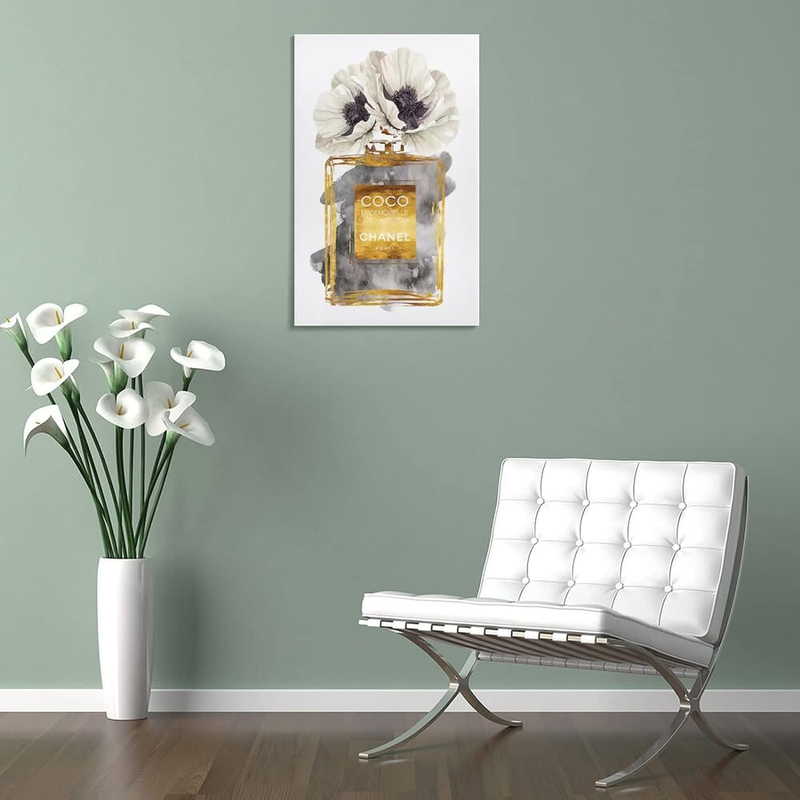Yamaxun Art Fashion Perfume Bottle Canvas Print Poster, Gold/White/Grey