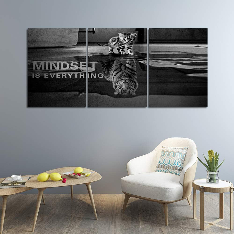 Yetaryy Mindset Is Everything Motivational Canvas, 3 Piece, Black/White