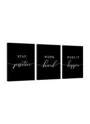 Ephany Success Quote Work Hard Prints Framed Canvas, 3 Piece, Black/White