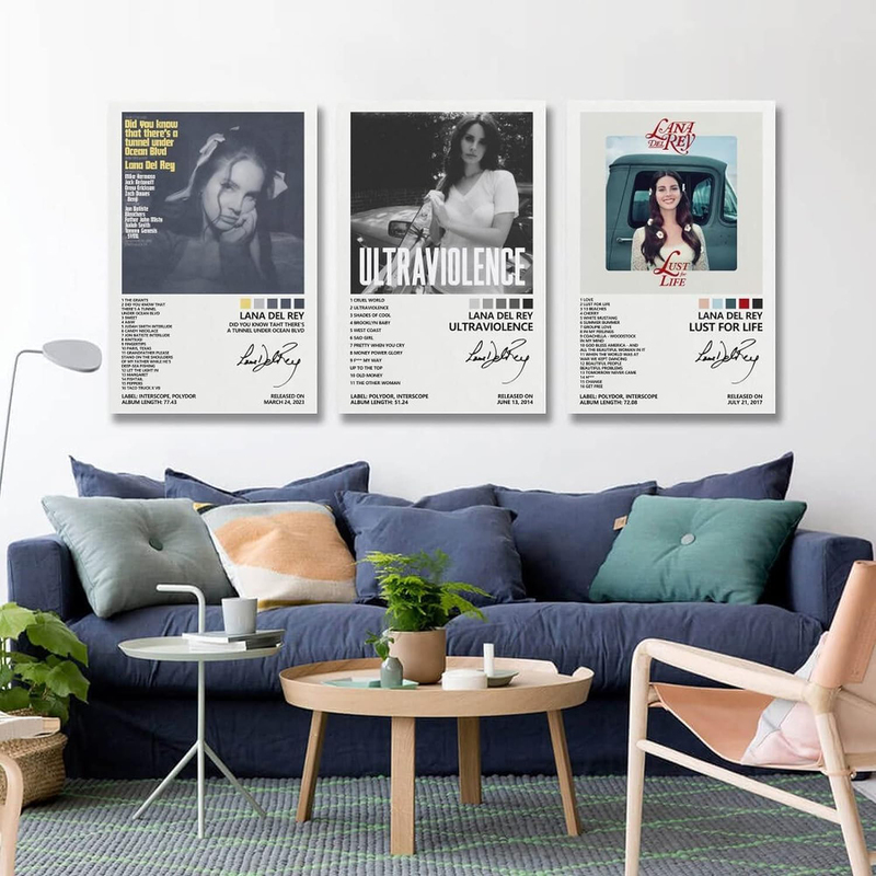 3-Piece x 8 x 12-Inch Canvas Lana Del Rey Music Album Cover Poster Wall Art, Multicolour