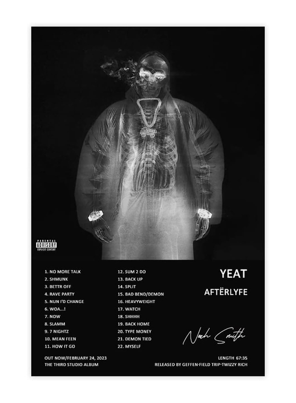 Sigeliu Yeat Afterlyfe Music Album Cover Poster, Black/White