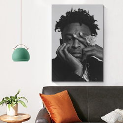 Yntndygv 21 Savage Bedroo Music Canvas Wall Art Poster, 12 x 18 inch, Black/White