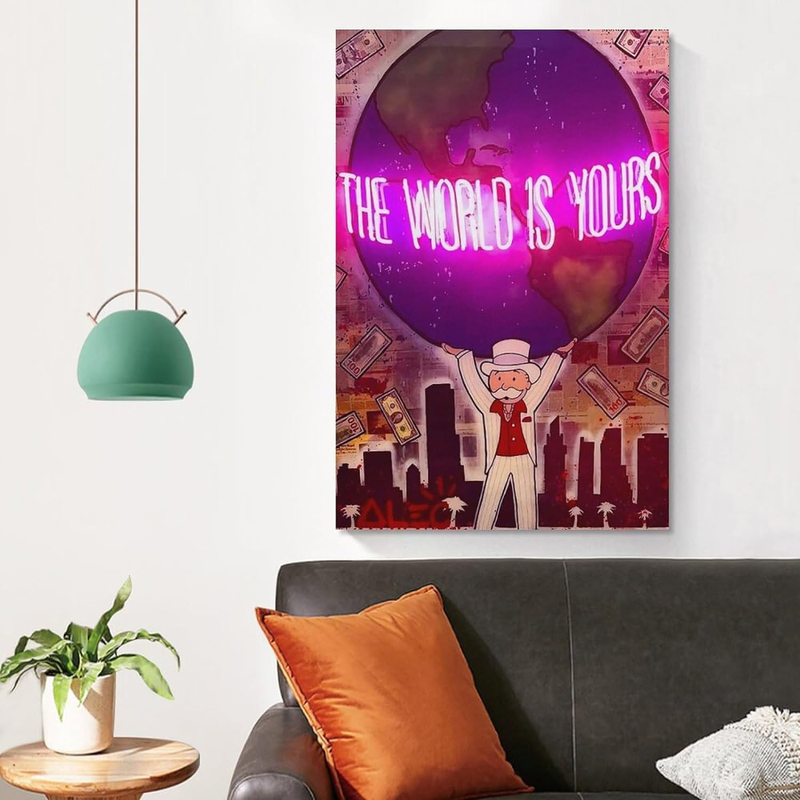 Wall Deer Art Alec Monopolys The World is Yours Canvas Painting Smell Money Picture Poster, Multicolour