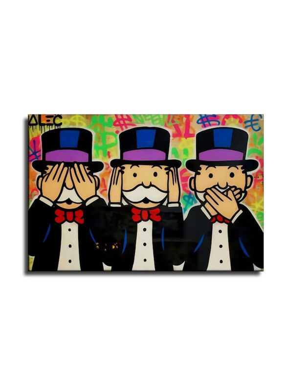 

CJQ 12 x 18-Inch Canvas Alec Monopoly's See No Evil Hear No Evil Poster Wall Art, Multicolour