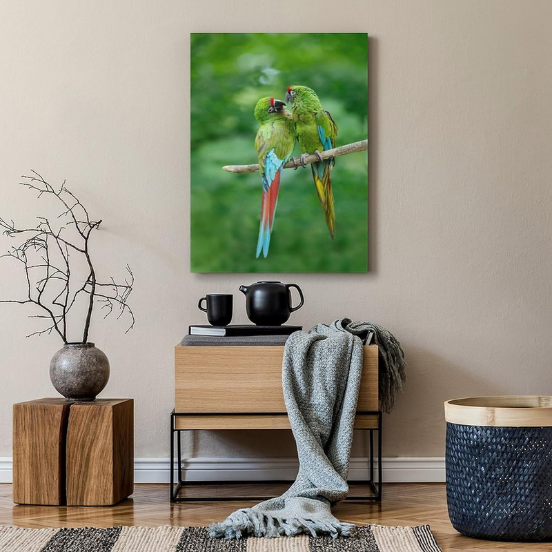 Unframed Canvas 16 x 24-Inch Parrot Love Pair Poster, Green
