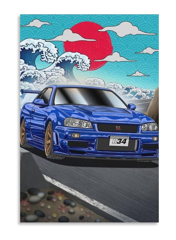 

Fotuven JDM Neon Skyline R34 Car Tail Art Canvas Poster, Multicolour