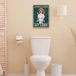 Busmko Dog Pictures Bathroom Wall Art Painting Your Butt Napkin My Lord Modern Funny Poster Framed, 12 x 18 inch, Multicolour