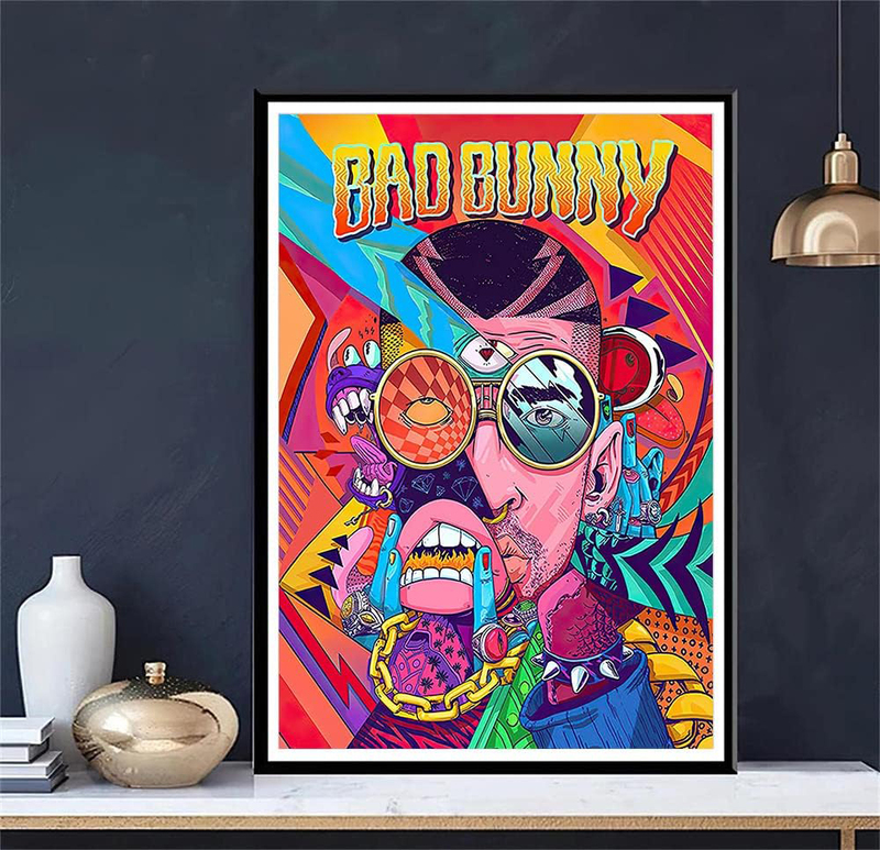 Motlwat Unframed Canvas 16 x 24-Inch Bad Bunny Abstract Art Poster, Multicolour