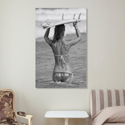 JWJKDSLD Italian Sexy Girl Stickers Surfer Girl Surfing Aesthetic Prints Pictures Poster, Vintage Fabric Wall Art Paintings for Home & Living Room Decor, Black/White