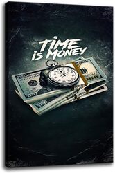 Two J Inspirational Canvas Wall Art Time is Money Poster, Multicolour