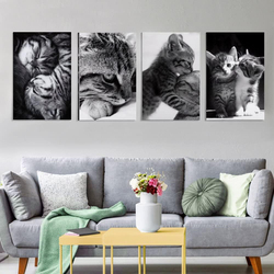 HAYOY Warm Healing Pet Canvas Painting Two Little Lazy Cats Poster, Multicolour