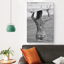 Jwjkdsld Hot Girl Posters Italian Surfer Girl Beach Black and White Surfing Photograph Vintage Poster, Multicolour