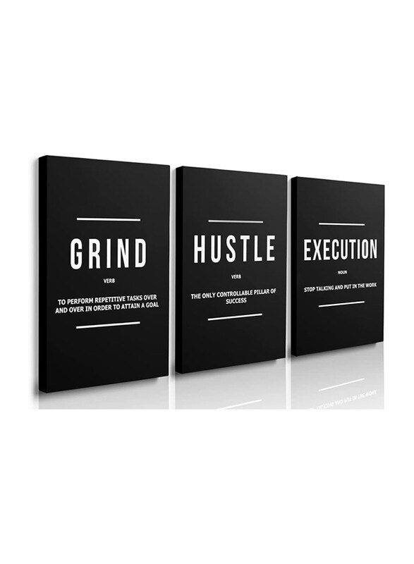 

Gubiyu Hustle Grind Execution Motivational Inspirational Positive Quotes Framed Canvas Wall Art Poster, 3 Pieces, 12 x 16 inch, Black/White