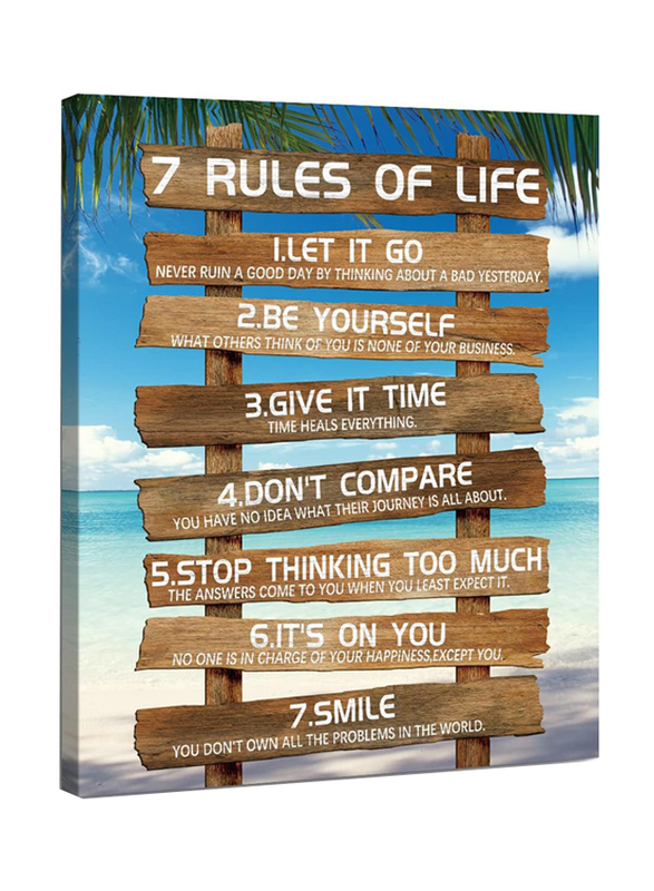 Kas Home Inspirational 7 Rules of Life Motivational Canvas Wall Art, Multicolour