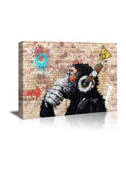 Qingyiwall Art Abstract Thinking Monkey with Headphones Canvas Wall Art, 24 x 48 inch, Multicolour