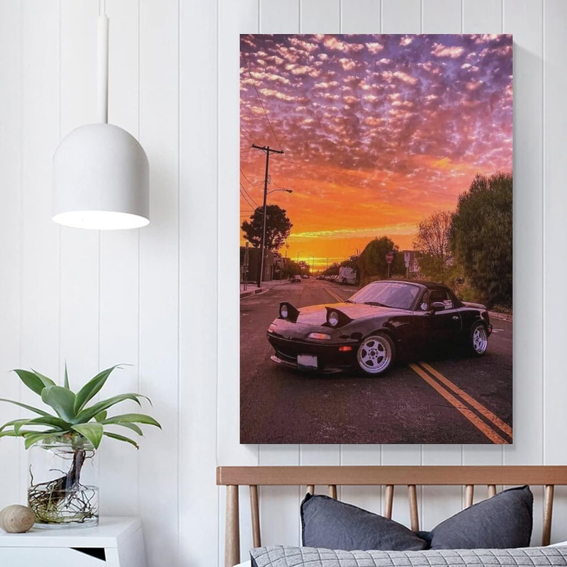 Qlazo Jdm Car Sports Japan Miata Modified Jump Lights Sunset Cool Poster, 12 x 18-inch, Multicolour