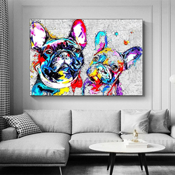 Hhgaoart Colourful French Bulldog Wall Art Abstract Poster, Multicolour