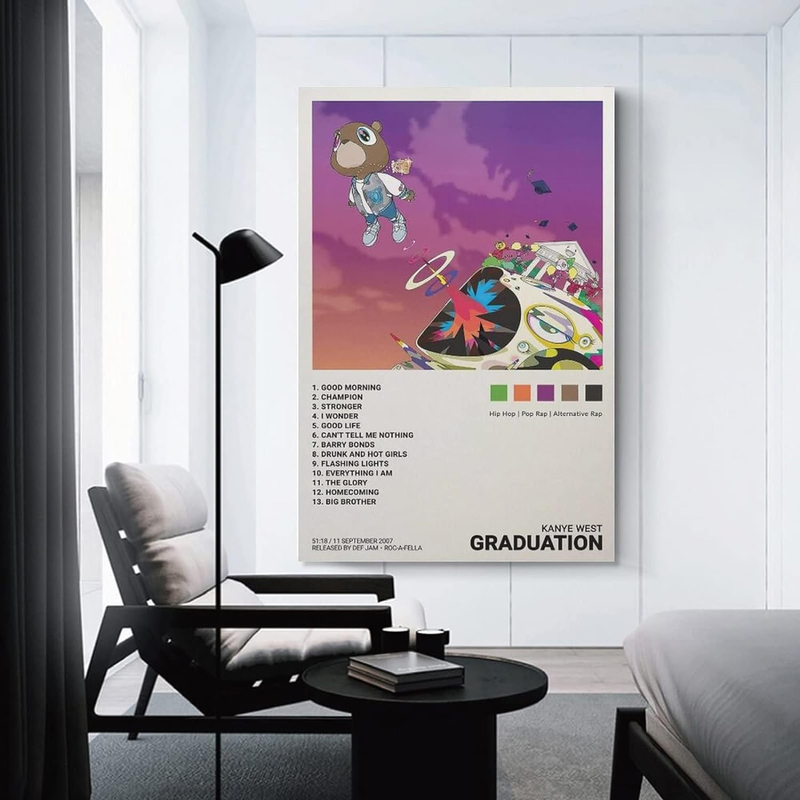 Ddss Kanye Poster West Graduation Album Cover Canvas Posters Wall Art, Multicolour