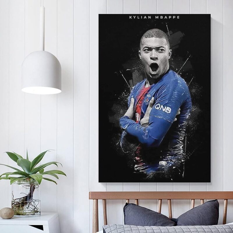 Bfxlmki Kylian Mbappe Canvas Wall Art Poster Print, 12 x 18 inch, Multicolour