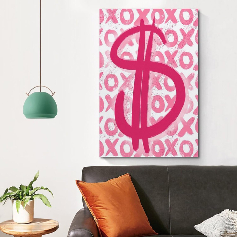 16 x 24-Inch Unframed Canvas Preppy "$" Poster Wall Art, Pink