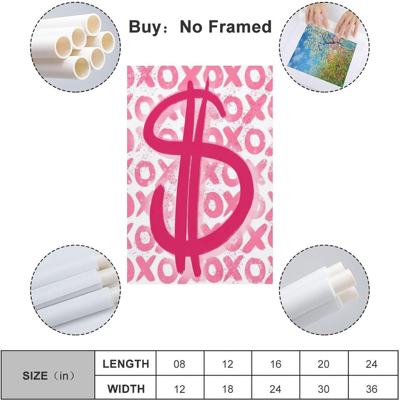 16 x 24-Inch Unframed Canvas Preppy "$" Poster Wall Art, Pink