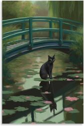 Lonone Poster Mural Frame Hanger Posters Animal Cat Sitting On A Lotus Cute Bridge, 12 x 18 inch, Multicolour